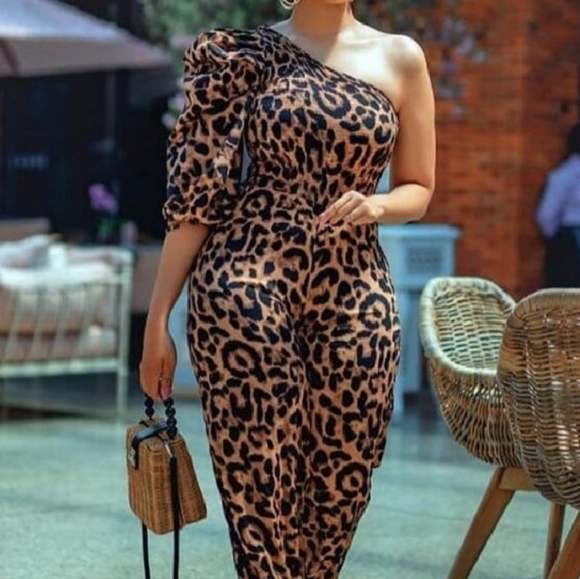 Leopard One-Shoulder Jumpsuit - Picture 1 of 4